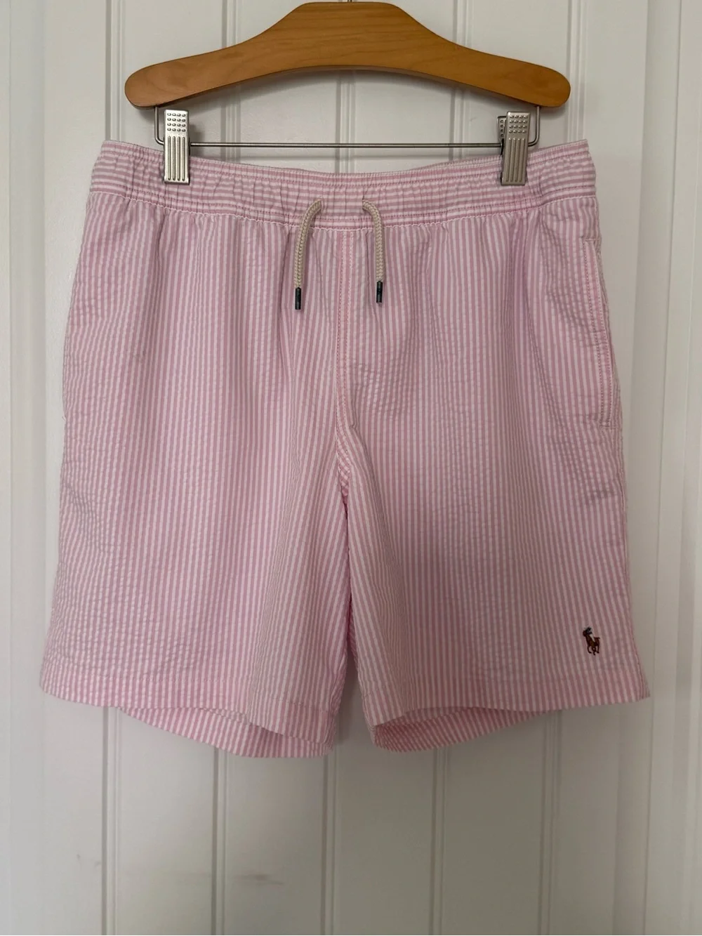 Polo Ralph Lauren Boys Traveler Stretch Seersucker Swim Trunks Size L (14-16)